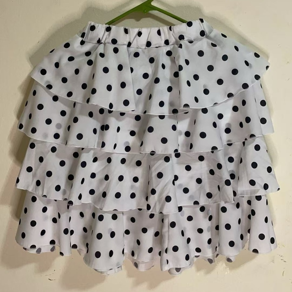 Girls White Polka Dot Tiered Skirt
